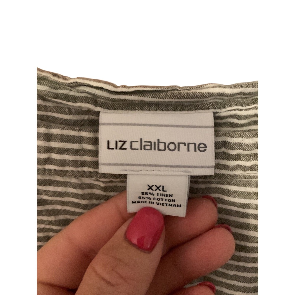 Liz Claiborne XXL Striped‎ Linen Blend Tie Sleeve Square Neck Top - Picture 2 of 3